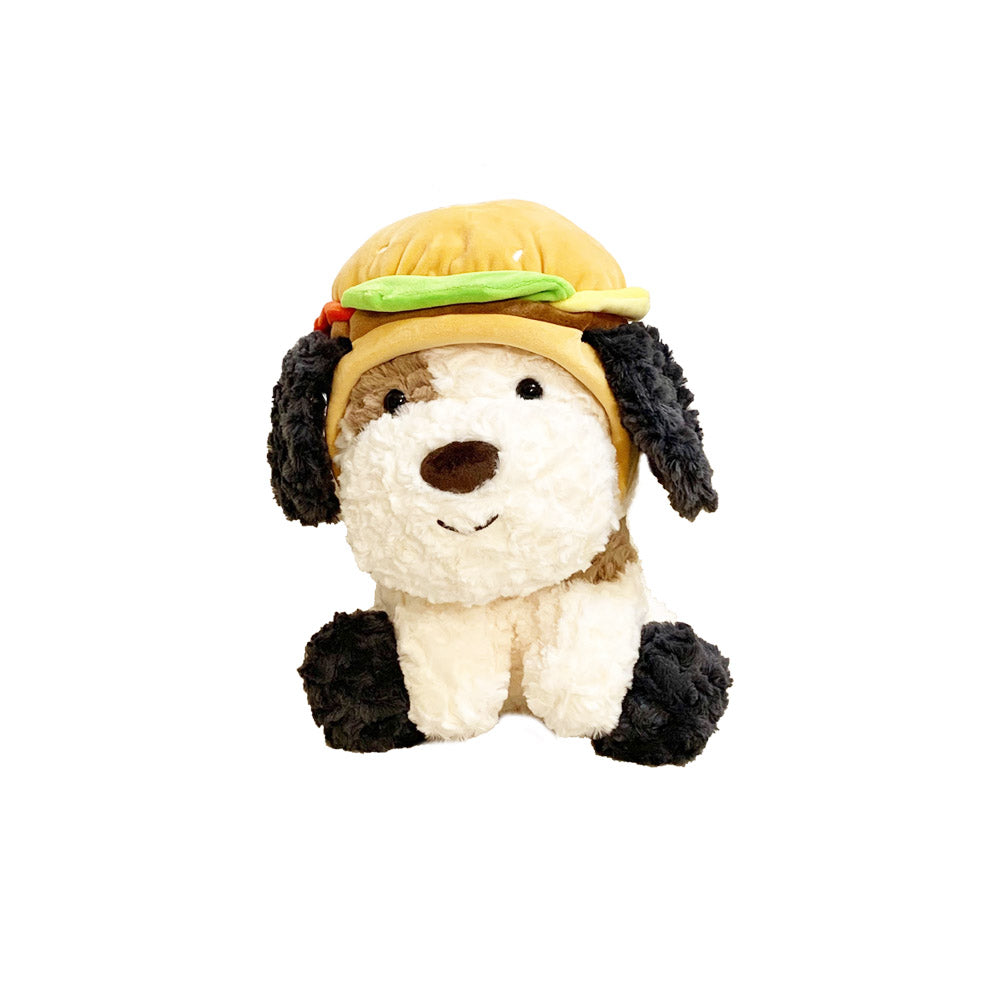 Gray Sitting Hamburger Dog Stuffed Plush Toy